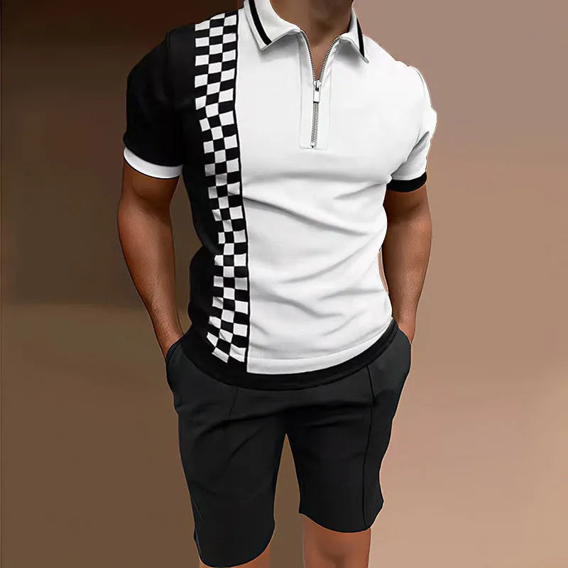 Men's casual printed short sleeve top and matching shorts set in a blue colour.