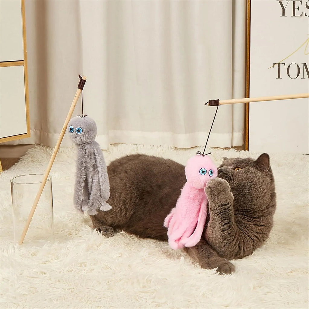 Octopus cat toy with long stick in multiple colours for indoor play