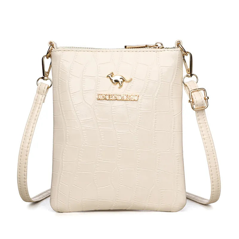 PU leather shoulder messenger bag with sewing thread accents in square vertical shape