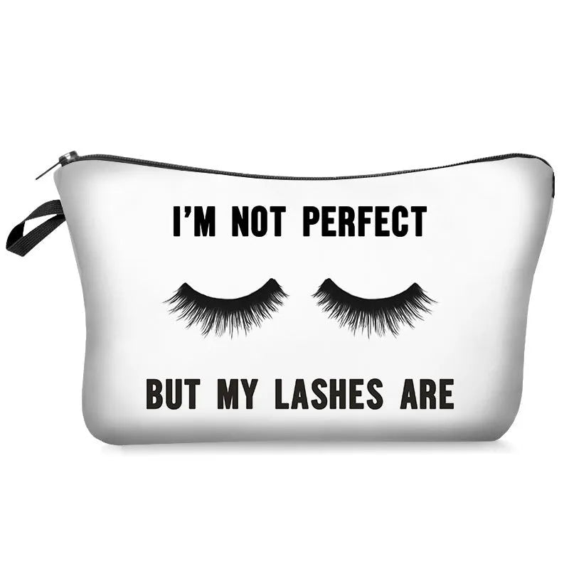 Digital print letter polyester make-up bag in dumpling shape with zipper closure, colour bpd41151