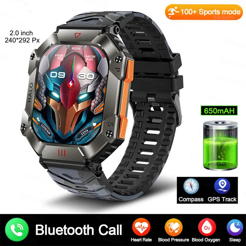 Android GPS smart watch with Bluetooth call on wrist, showing resin dial and titanium alloy case with optional leather strap.