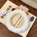 Cartoon cute face wash headband with checkered pattern and animal design in white