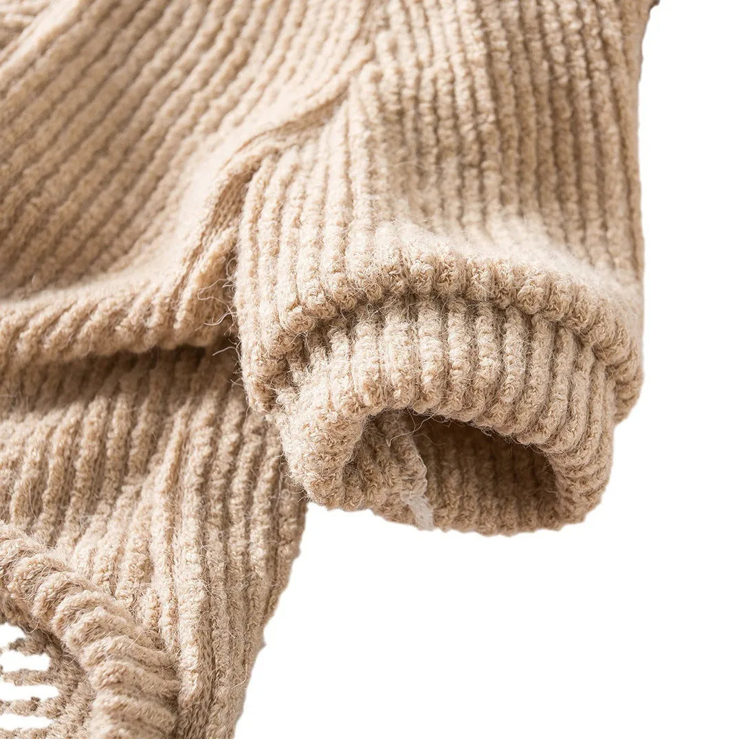 Brown cloth dog sweater pullover for small breeds on model dog