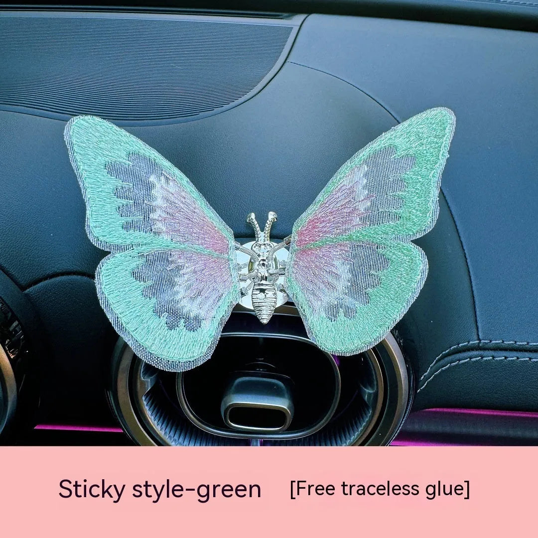 Embroidered butterfly fabric decoration for car air vent or dashboard in multiple colour options