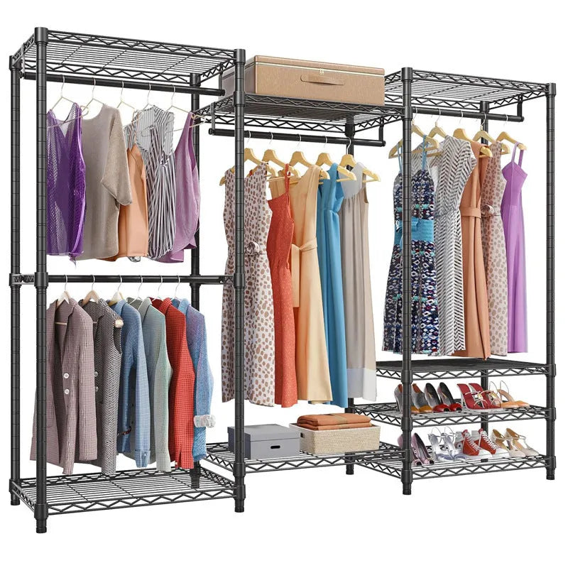 Black metal floor storage rack for clothes trousers and ties organisation