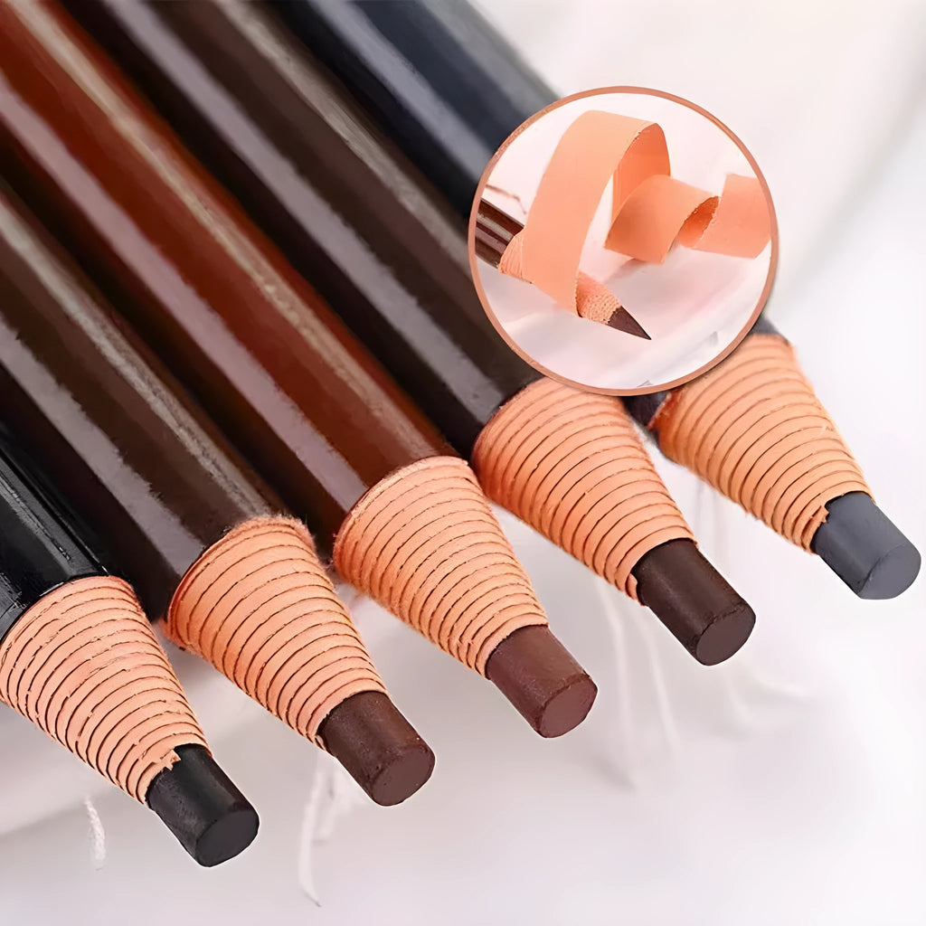 Brown microblading eyebrow pen 2.8G with soft coloured paper roll, crayon core, and protective cap