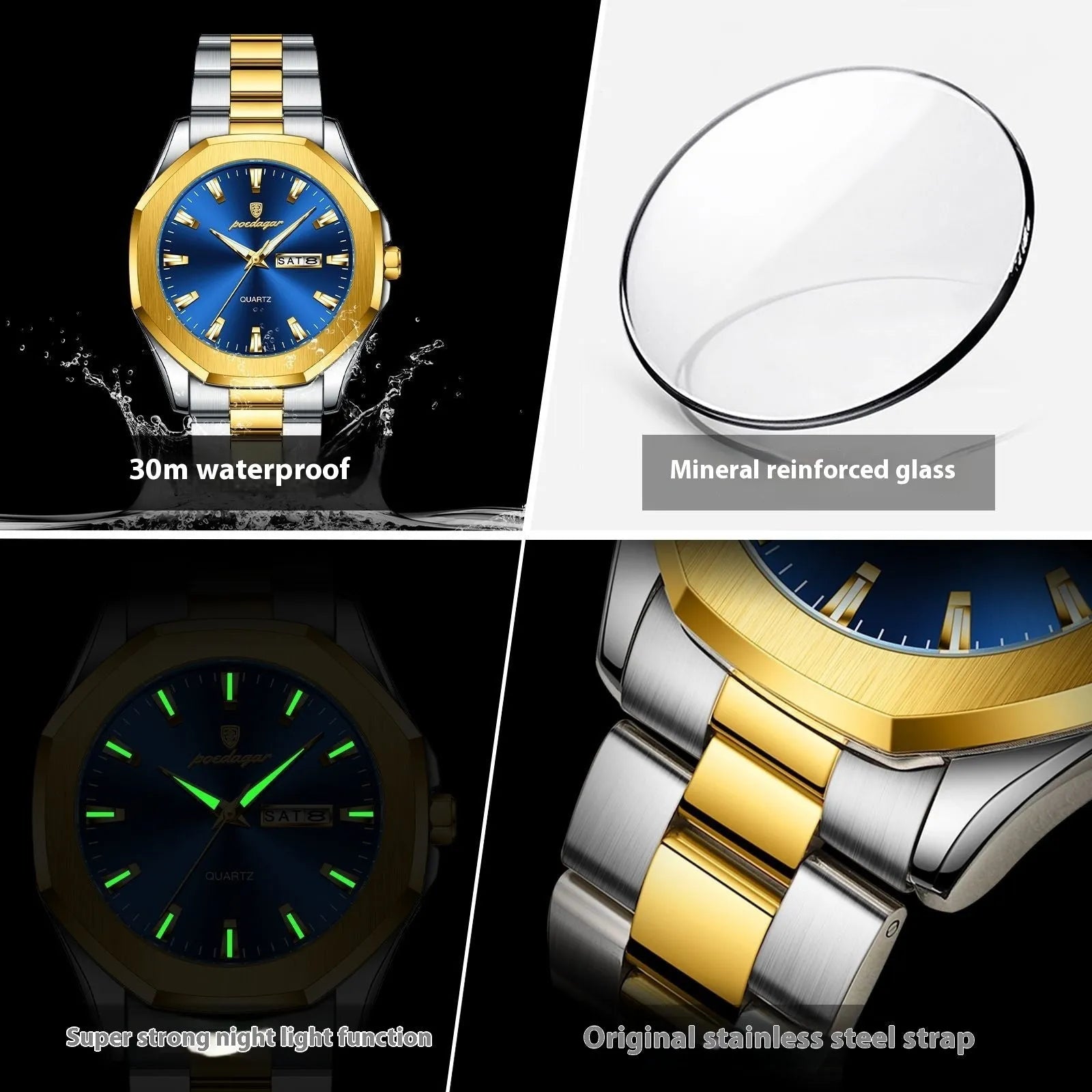 Men's steel strap quartz watch with 9mm thickness case in business style with multiple colour options