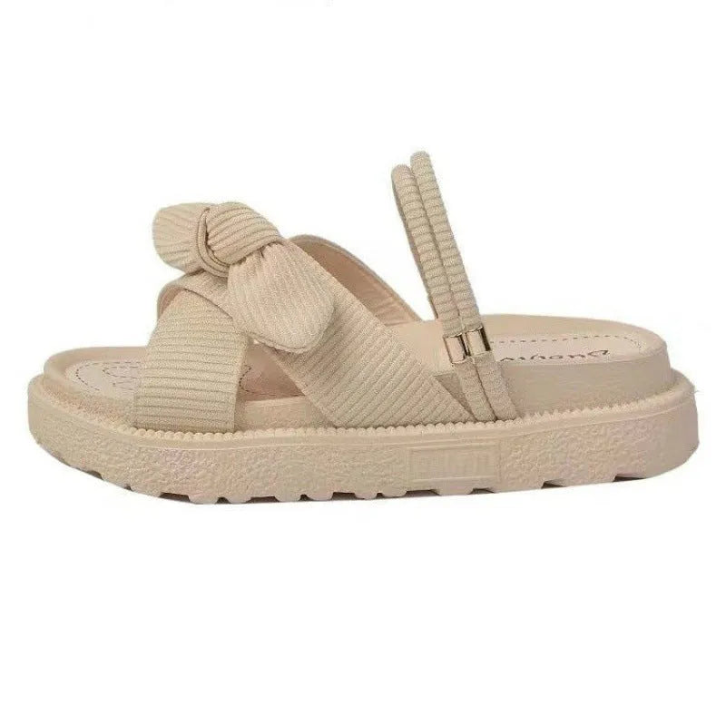 Women's two-wear flat platform sandals in green with EVA upper and rubber sole