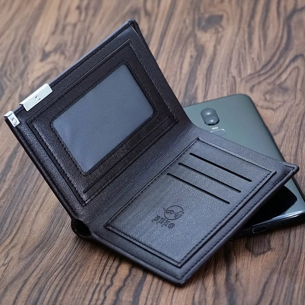 Men's genuine leather wallet with zipper closure, individually packaged for gifting occasions