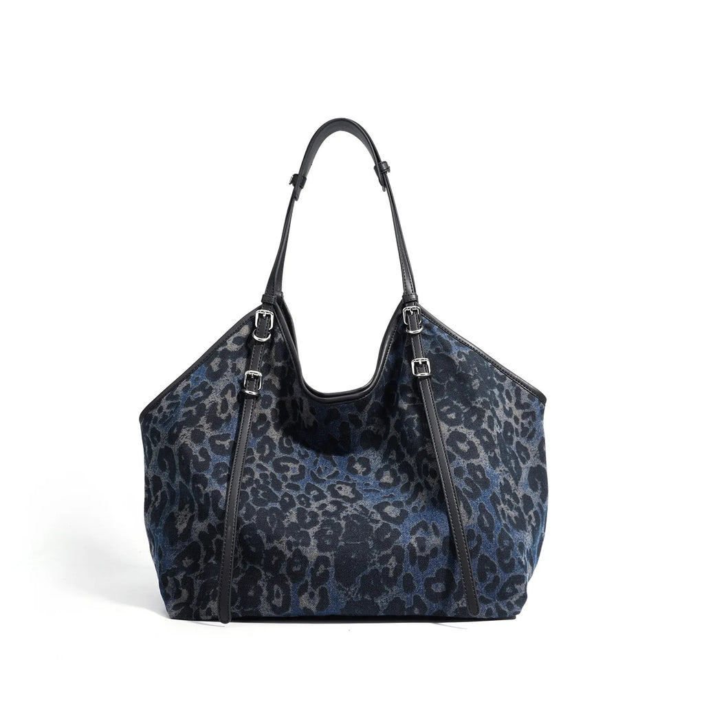 Denim women's patchwork casual crossbody bag shell shape black colour with inner pocket