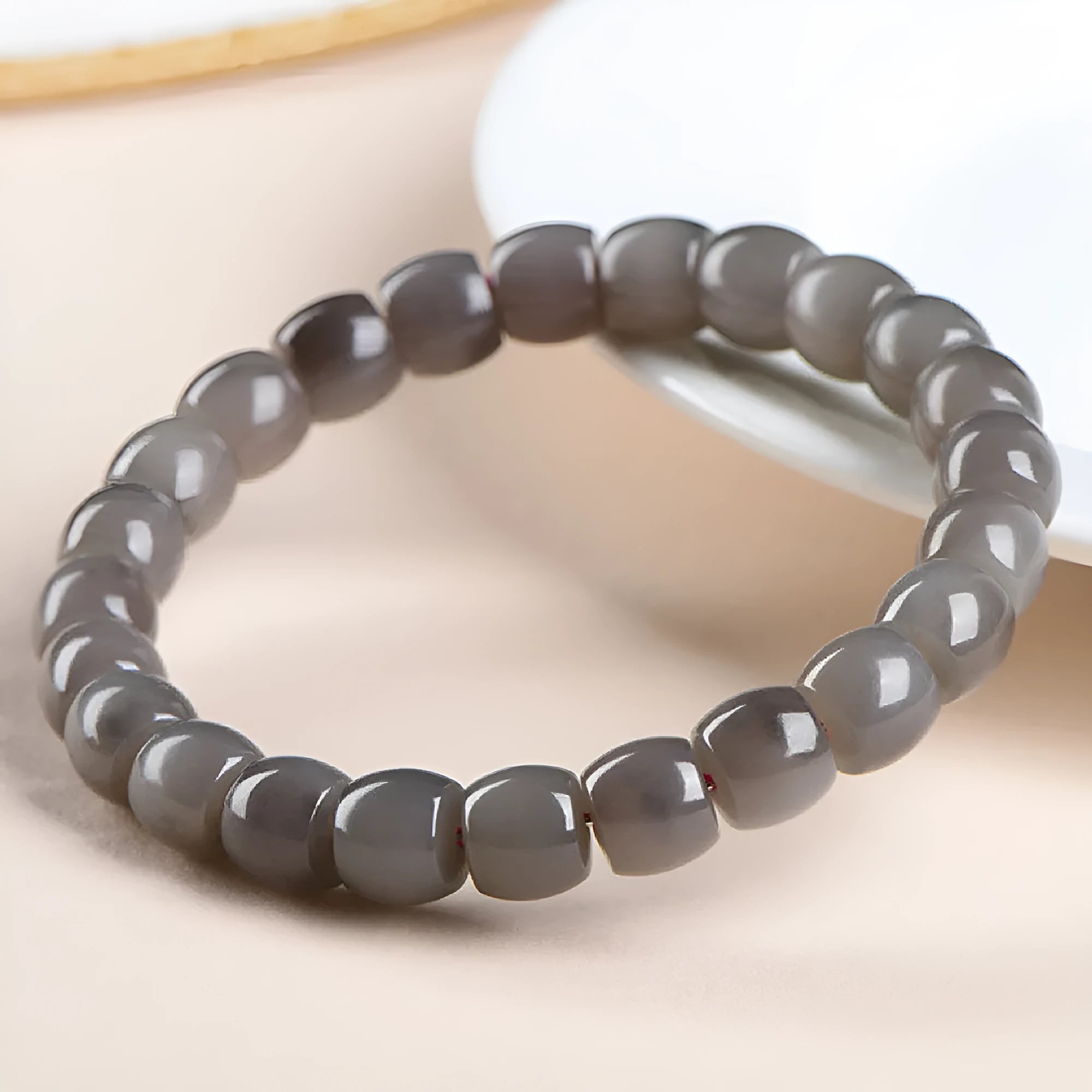 Smokey violet Hetian jade bracelet with 8x9mm straight cut beads