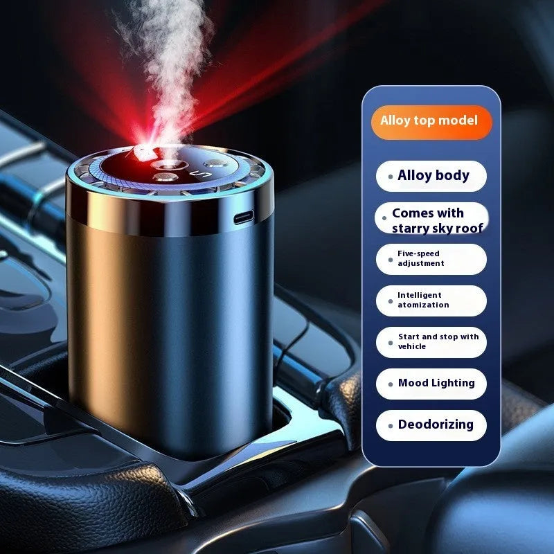 Car intelligent aromatic diffuser and humidifier with 50-100ml capacity, available in plastic or aluminium alloy and six fragrances