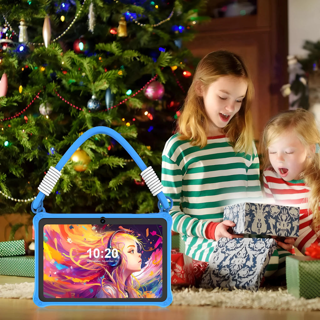 7-inch children's tablet silicone protective case with flat strap in sapphire blue colour
