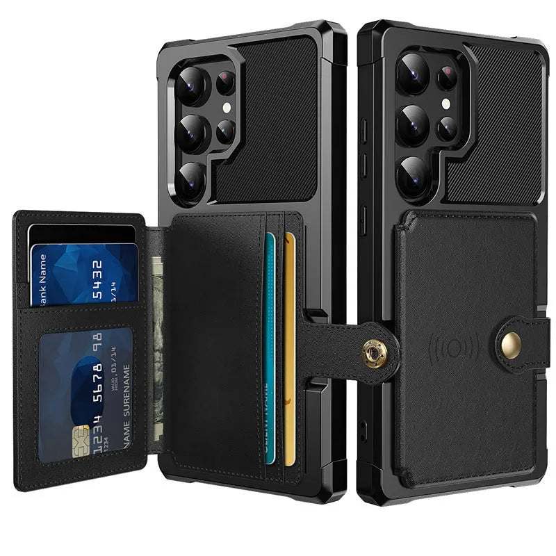 Blue TPE phone case with card holder for Samsung S23 Ultra showing card slot on back