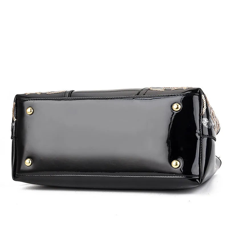 Fashion sequins handbag for women, large horizontal square PU shoulder bag with embroidery and sequins, available in multiple colours