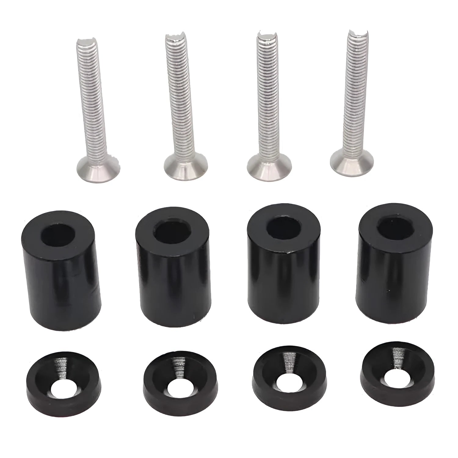 Aluminium car machine cover pad height sheet kit with screws, nuts, washers in red, blue, black colours.
