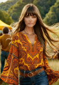 Women's bohemian retro floral t-shirt in five colour styles, available in sizes S to 3XL