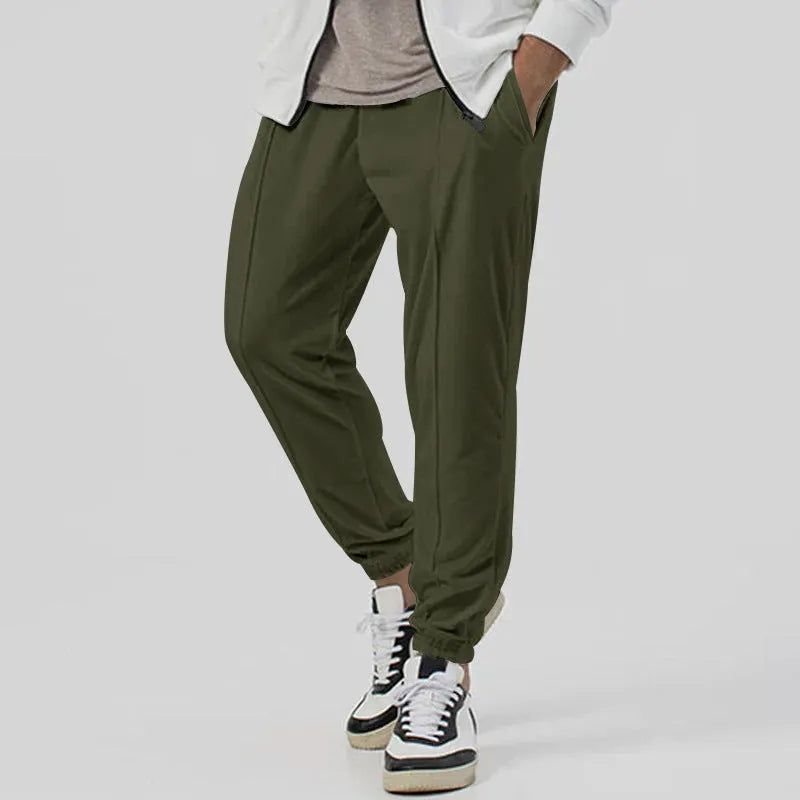 Men's grey casual tapered sweatpants with an elasticated waistband and straight-leg design