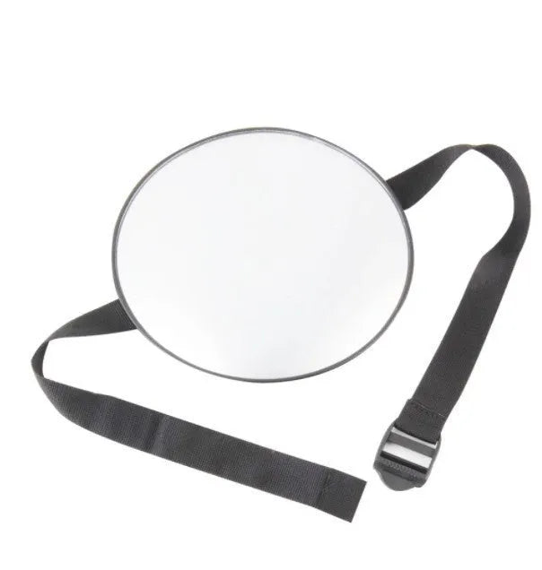 Black ABS baby safety rearview mirror with 17cm glass and adjustable strap for car seat monitoring.