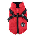 Polyester dog jacket with chest strap fastening and quilted padding in blue.