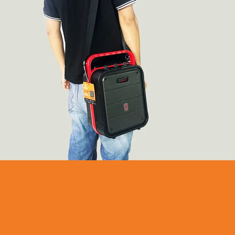 MS62AI portable Bluetooth speaker with wireless microphone, measuring 241x145x329mm.