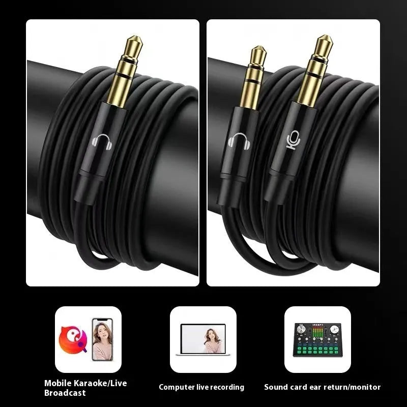 Black wired over-ear headphones with 3m cable, 3.5mm plug and built-in microphone, PC earmuffs