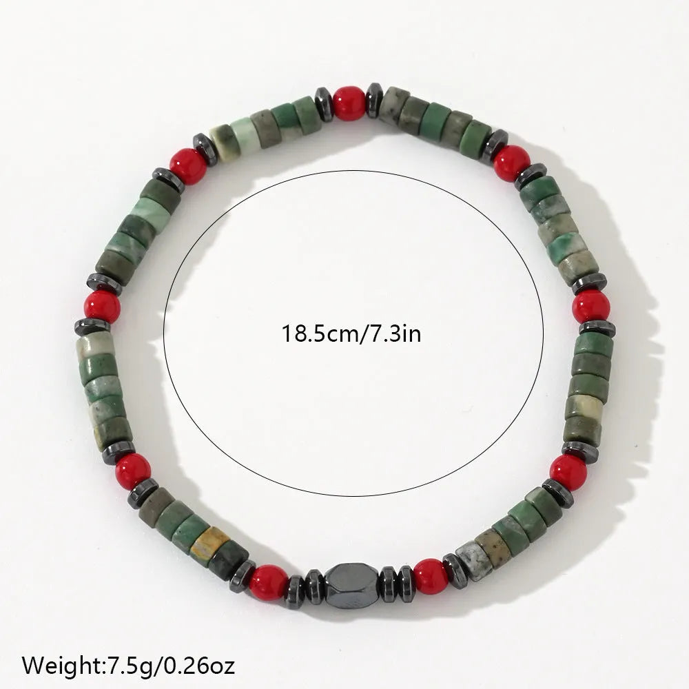 Bohemian style bracelet with cylindrical natural stone beads and hand-woven texture for men
