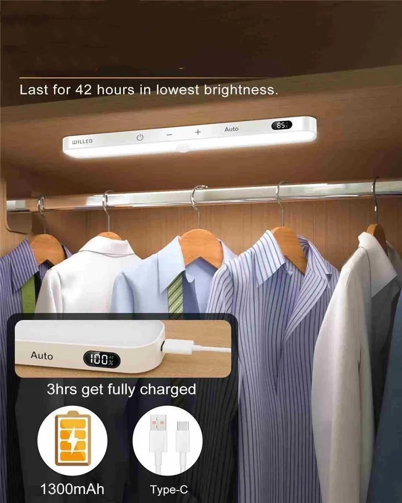 White battery-powered motion sensor cabinet light with adjustable length 1m to 5m