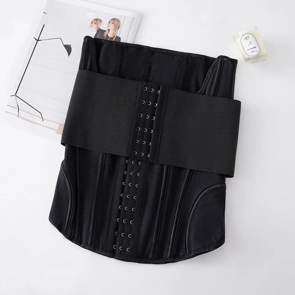 Nylon belly band waist training tummy slimming belt in black and apricot colours with adjustable tie