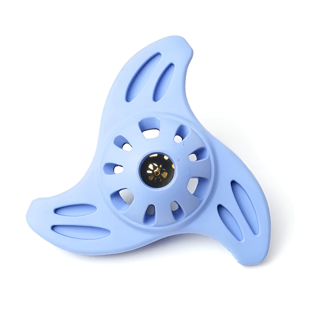Blue and purple boomerang shaped dog chew toy for medium and large breeds