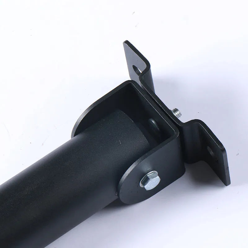 Black steel wall rack with 25 tubes for storing barbells and rods.