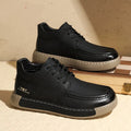 Men's British mid-top leather formal lace-up shoe in khaki and black with stitching detail