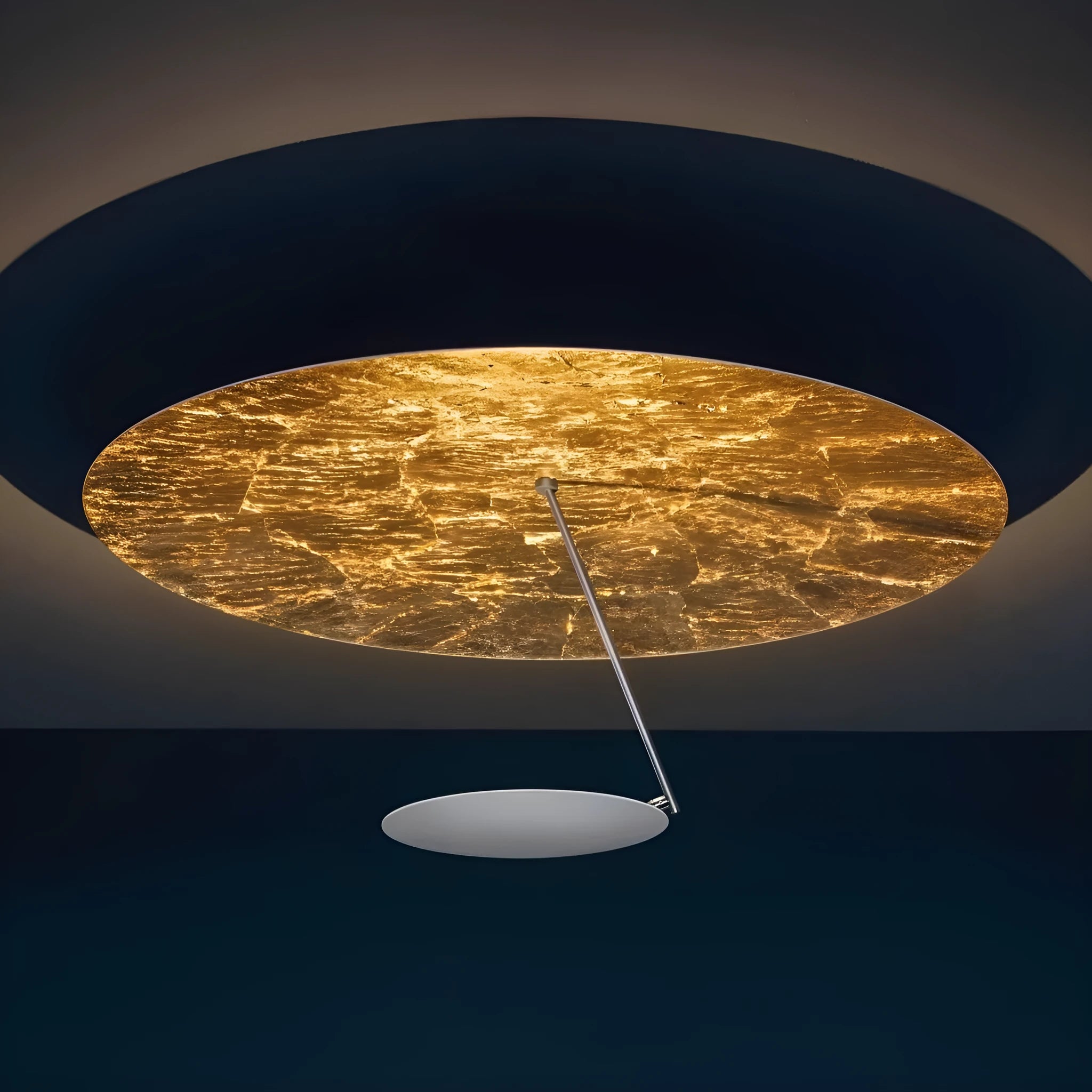 50cm diameter iron ceiling lamp in white gold finish with warm LED light