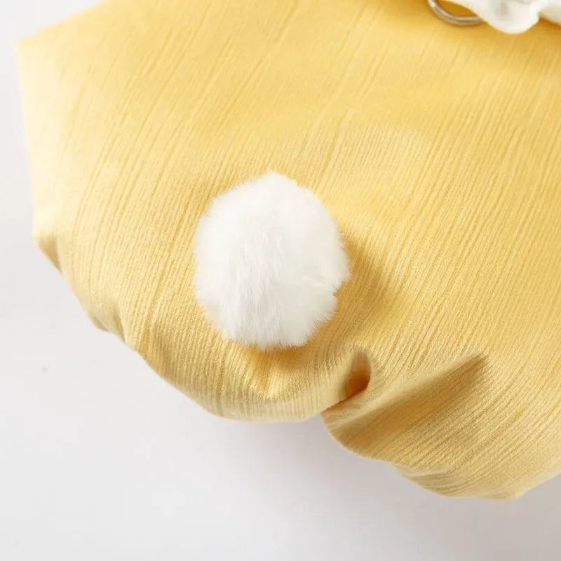 Bunny embroidered cotton-padded pet coat for small dogs and cats in purple or yellow, sizes XS to XL