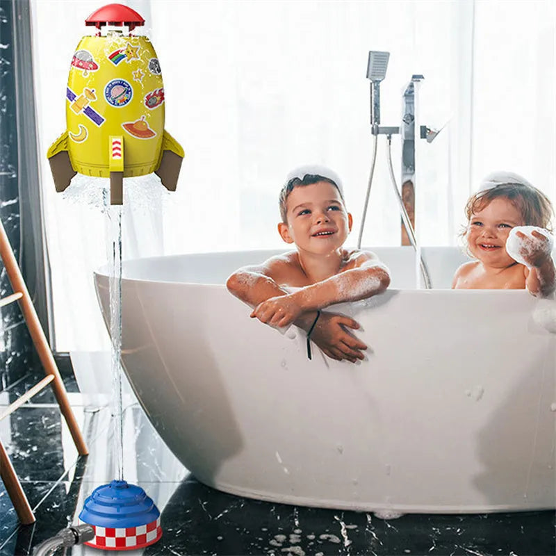 Outdoor water pressure rocket launcher toy with rotating sprinkler for children's garden play
