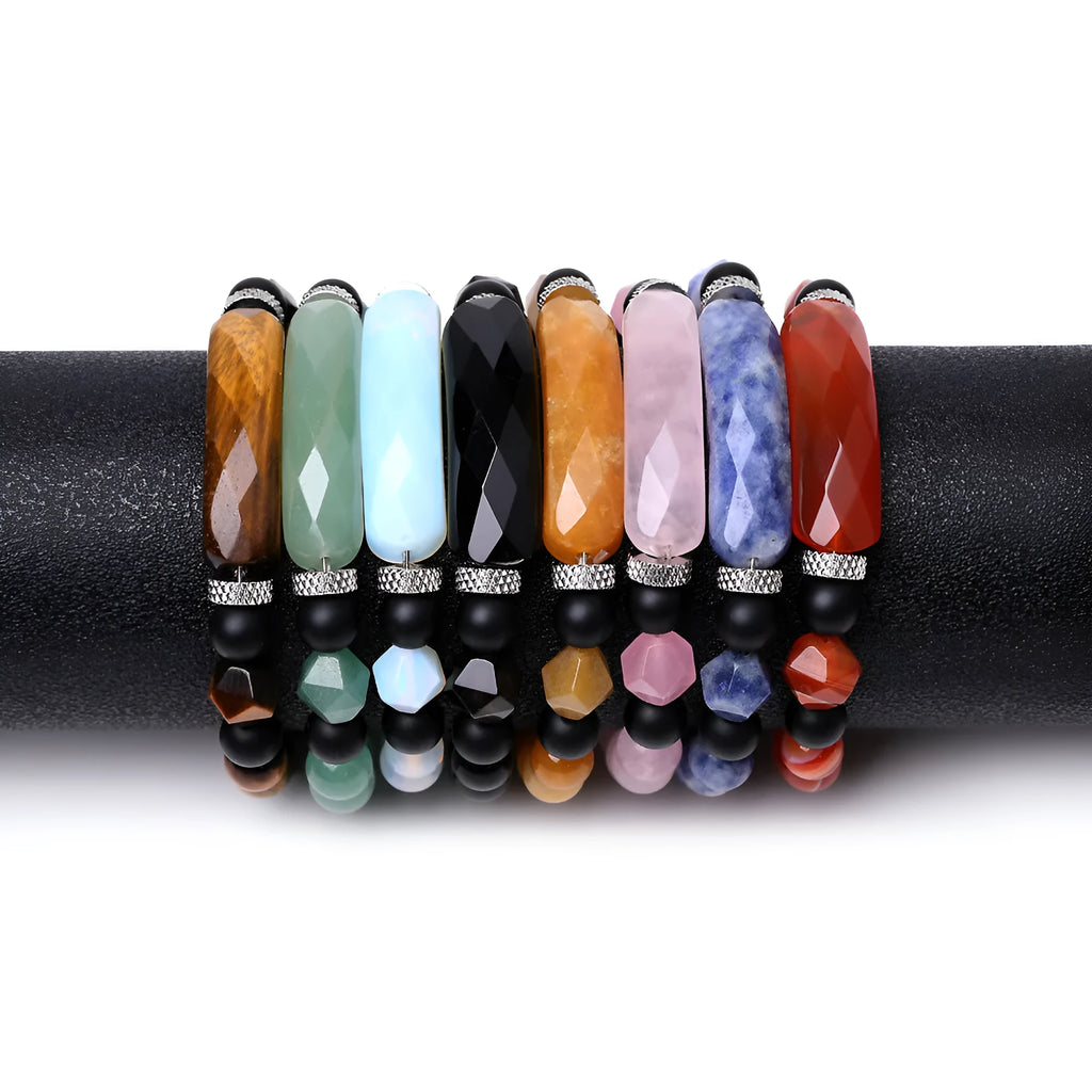 Handmade diamond-shaped cut agate geometric bracelet with fan elements