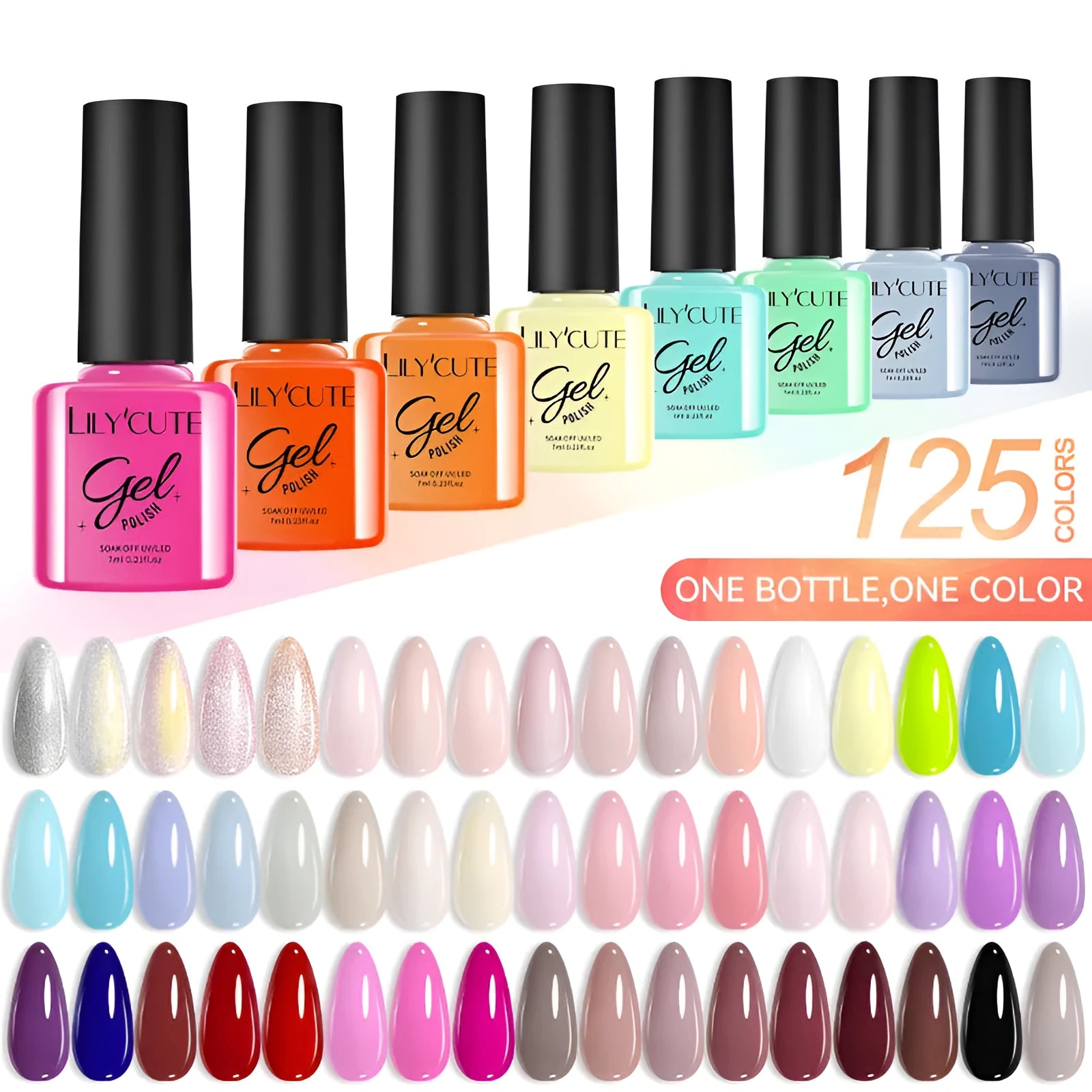 UV gel nail polish set with 20 bottles in glittering nude colours for home manicures