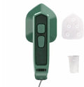 Dark green portable hanging ironing machine with ceramic panel and handheld design.