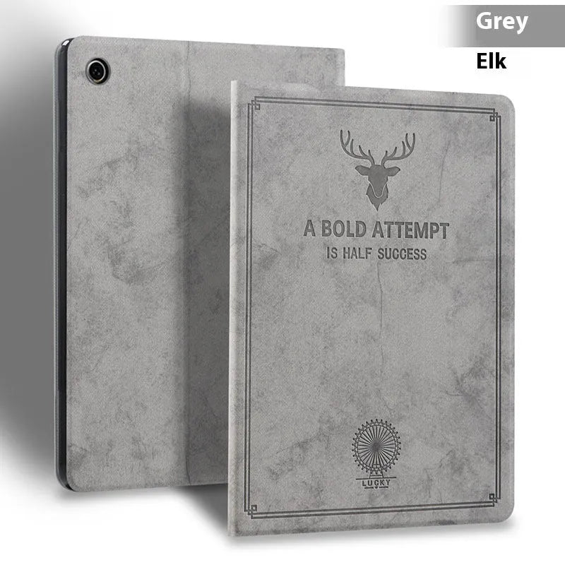 iPad protective clamshell case in TPU leather showing Black Elk colour option.