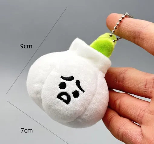 Funny vegetable plush keychain with super soft short plush and PP cotton filling, boutique height, multiple colours.