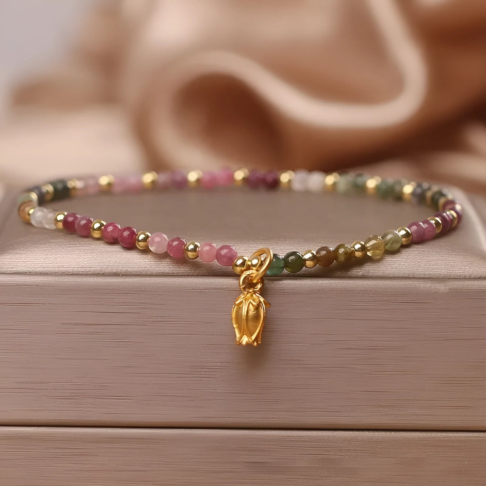 Natural tourmaline flower anklet for women with adjustable chain