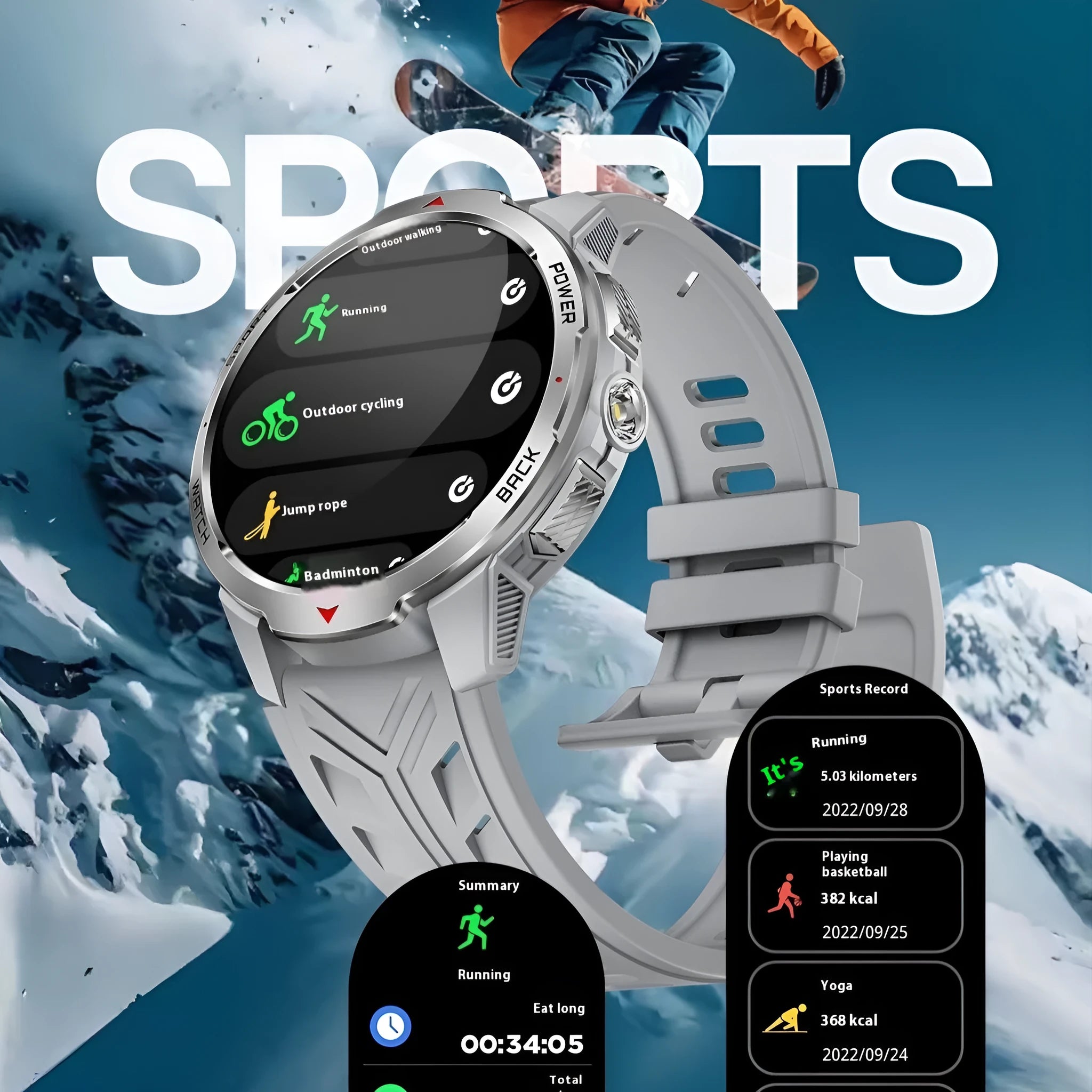 Smart watch with Bluetooth calling and heart rate monitor on wrist, black silicone strap