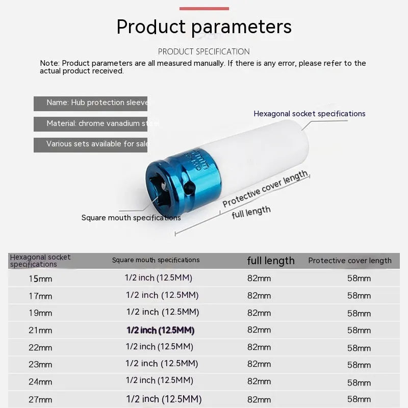 A single 45# steel hexagon impact socket for pneumatic wrenches, shown in one of four available sizes.