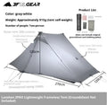 Ultralight pole-free pyramid tent double person nylon 5000mm waterproof in grey white khaki or dark green