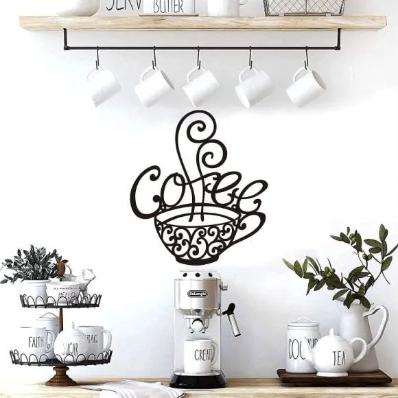 Black iron English letters silhouette wall decoration on white background