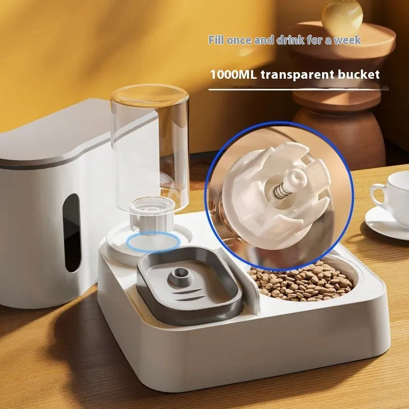 Automatic cat feeder and water dispenser station with double bowl design