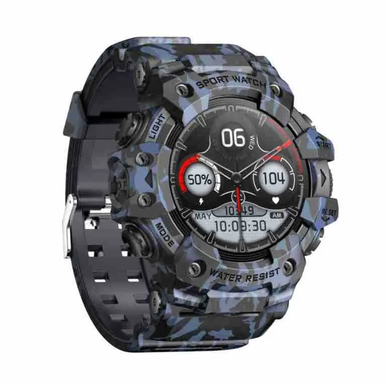 Smart watch bracelet with TFT screen in black, camouflage blue, and camouflage gray with heart rate, sleep, and blood oxygen monitoring