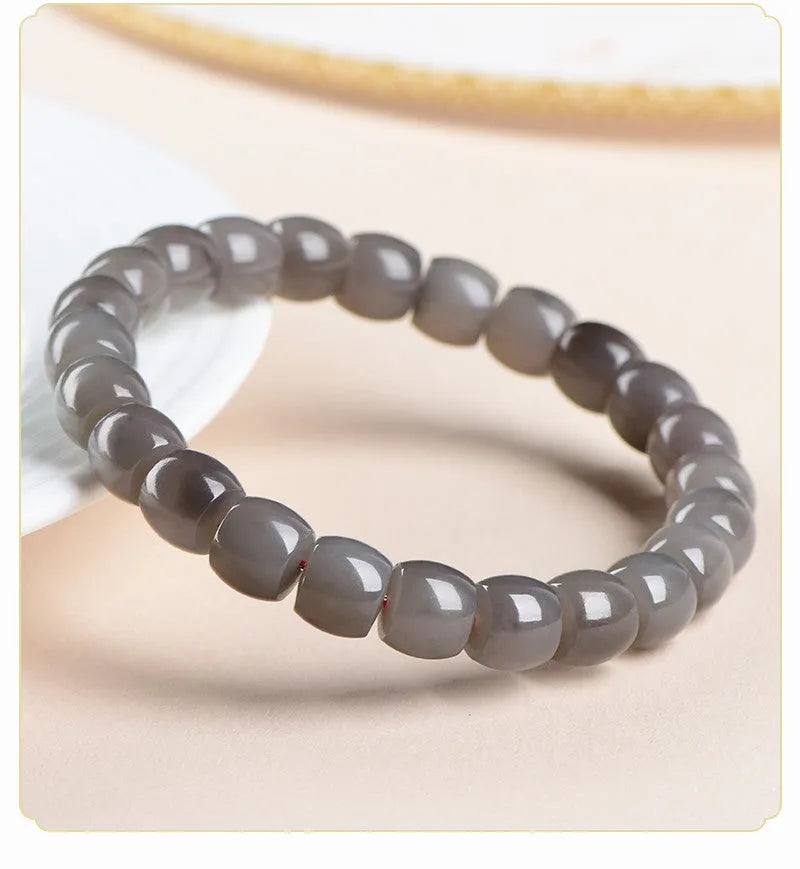 Smokey violet Hetian jade bracelet with 8x9mm straight cut beads