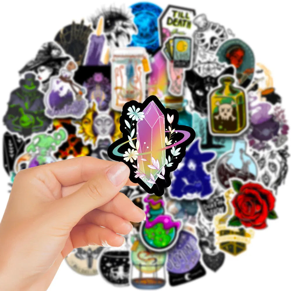 50 waterproof PVC stickers with glossy finish for laptops and smooth surfaces 3-8 cm