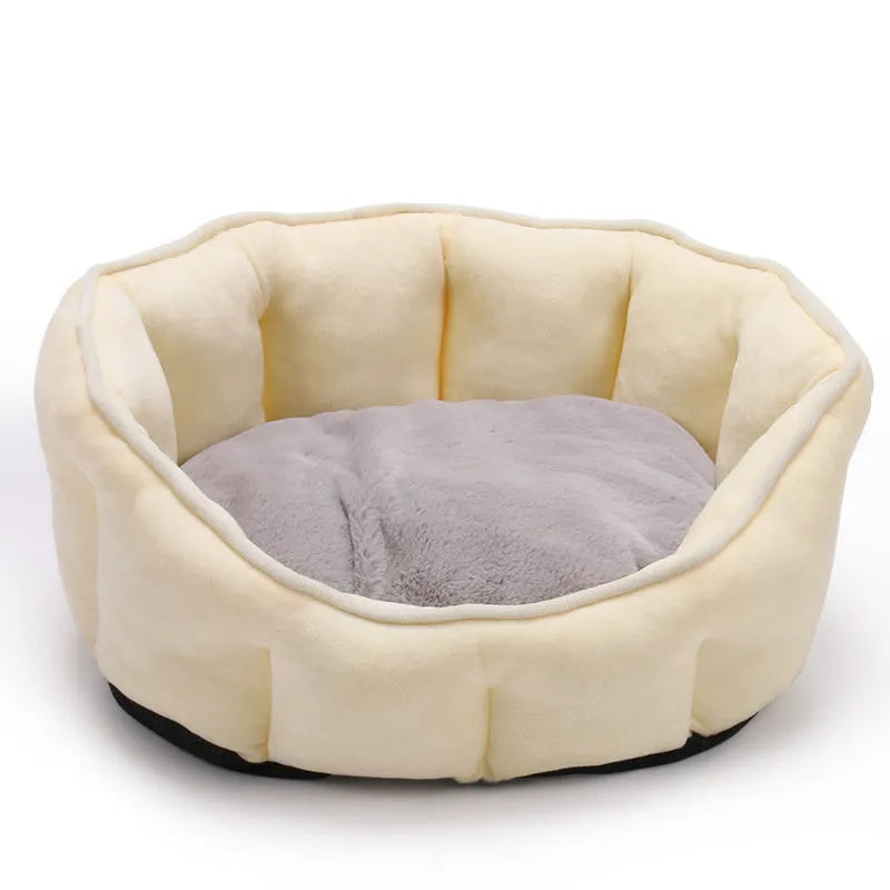 Grey plush cat kennel mat house with thickened sides, measuring 46cm square